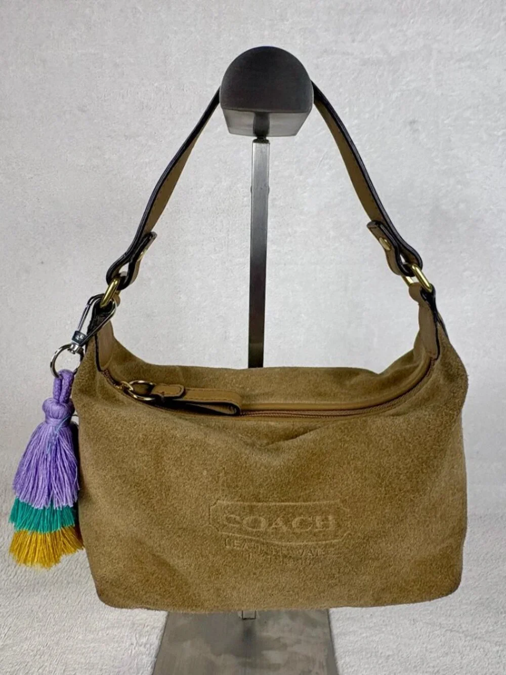 Coach Vintage Y2K Hampton Suede Demi Hobo Bag in Brown with Charm